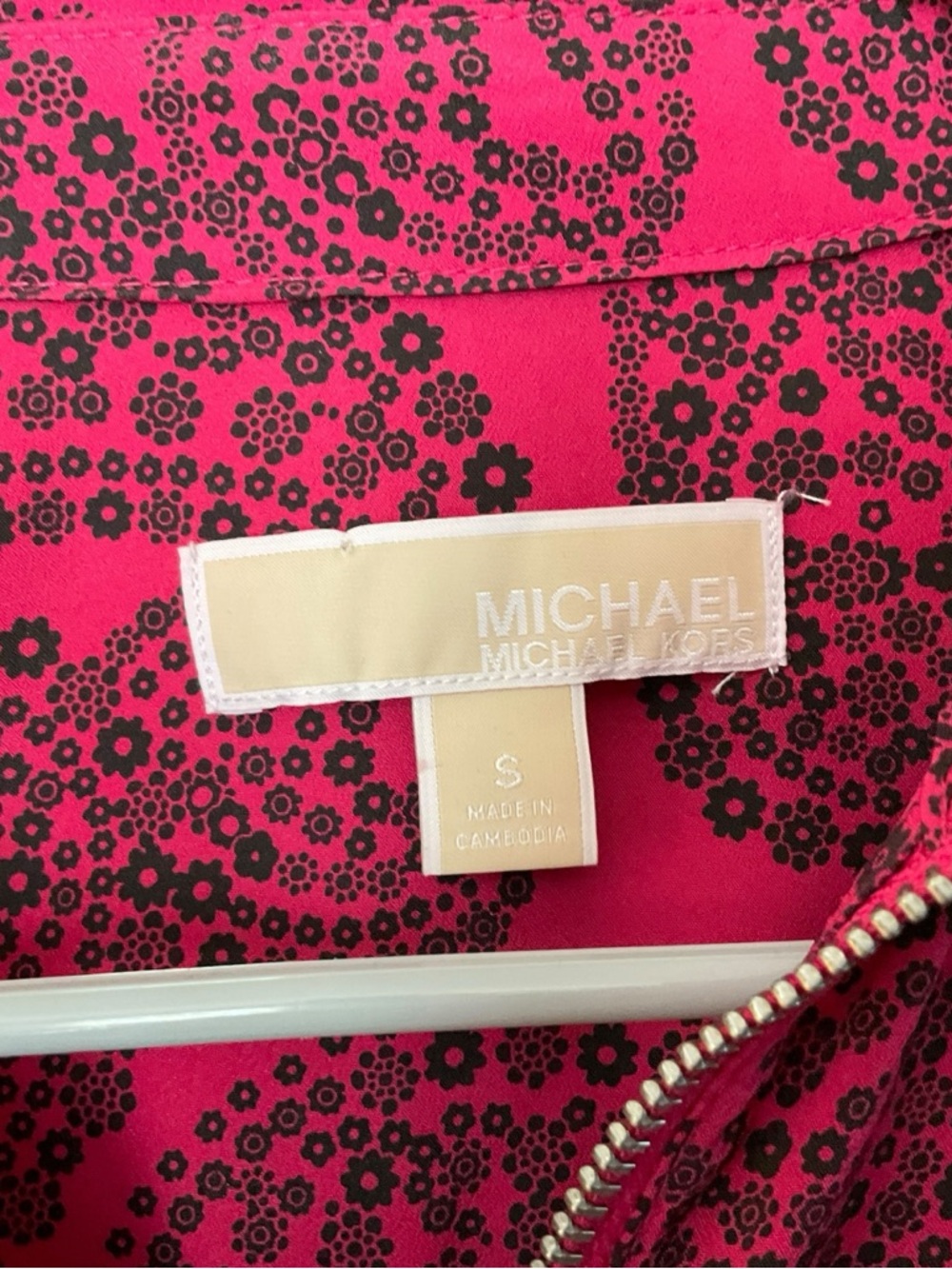 Michael Kors Pink Paisley Zip Front Blouse Top Button Pocket Lightweight S - Picture 2 of 9